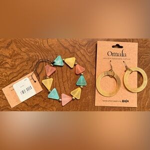 Omala Yellow Hoop Earrings and Multi - colored Bracelet